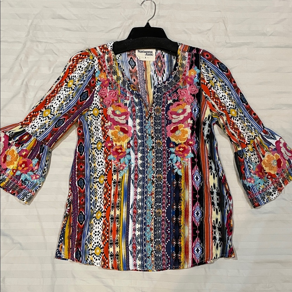 Savanna Jane Multicolor Floral Striped Blouse